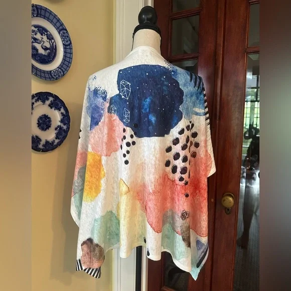 Multicolor Abstract Watercolor Women's Wrap Scarf - Picture 5 of 9